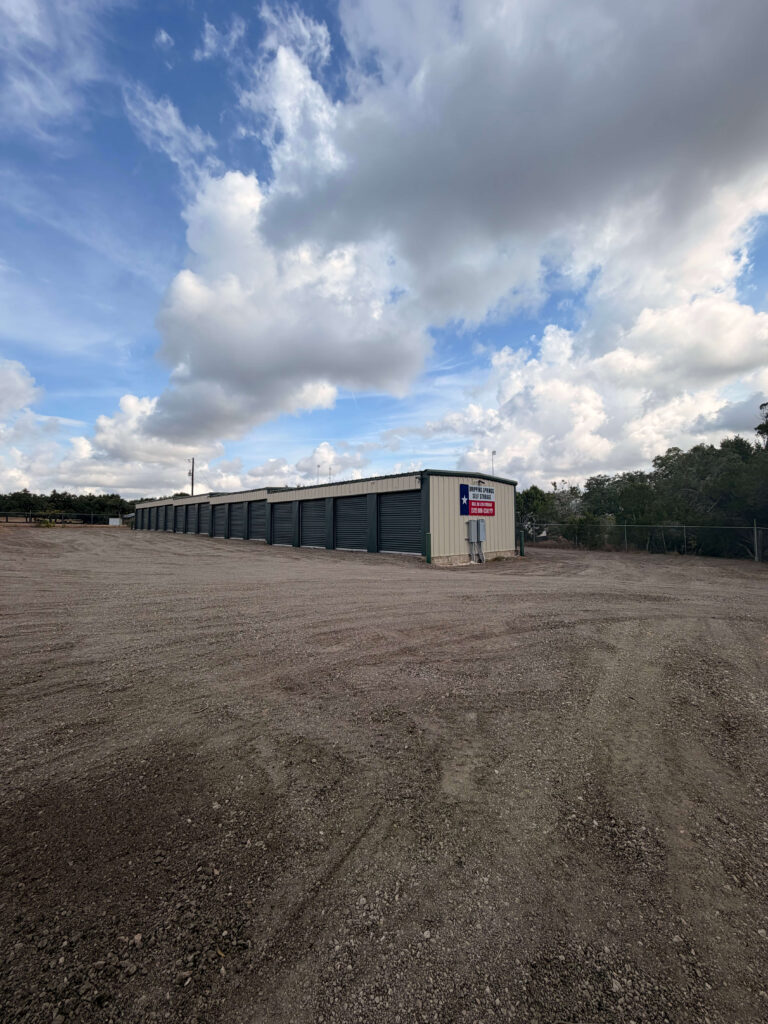 Storage building and drive-up units at Dripping Springs Self Storage